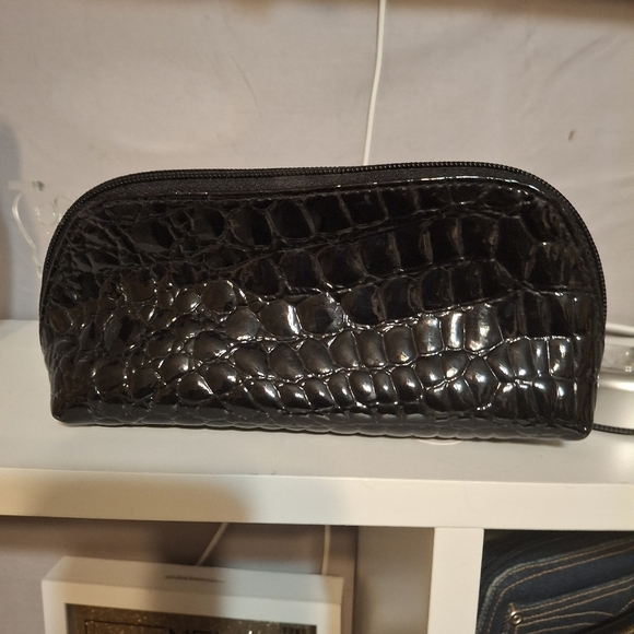 Modella Shiny Black Croc-Embossed Pouch Like New - Picture 4 of 5